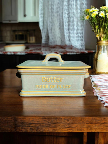 Ceramic Farm House Butter Dish With Lid | Green