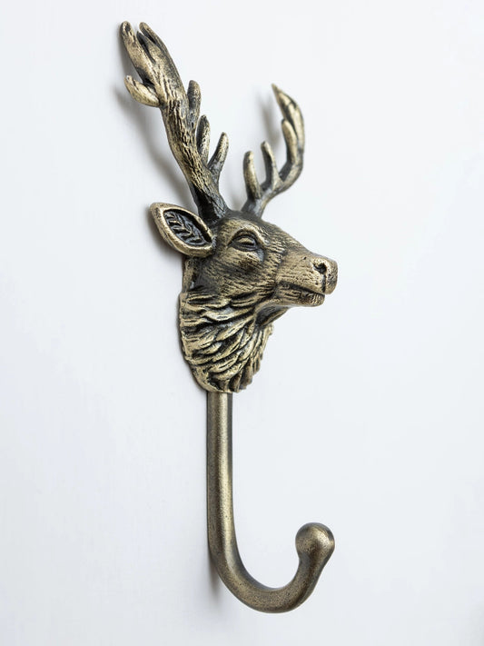 Highland Stag Hook | Antique Brass Finish