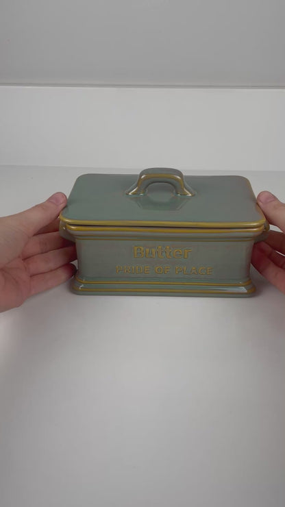 Ceramic Farm House Butter Dish With Lid | Green